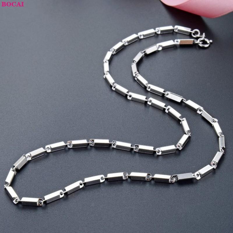 

BOCAI Solide S925 Sterling silver necklace 2.6 embossed square column sweater chain fashion Thai silver Female clavicle chain