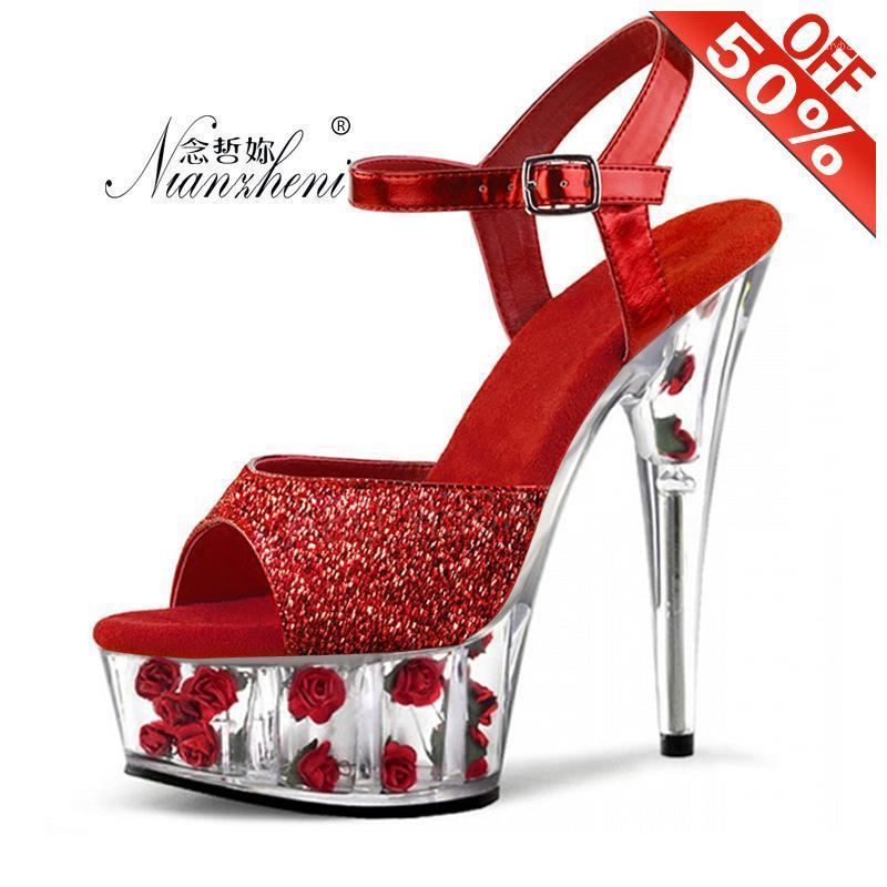 

Flash Bling Crystal Rose Rose red Bride Wedding 15cm Stiletto heels 6 inches Nightclub Pole dancing Mature Big Size Dress1, Lavender