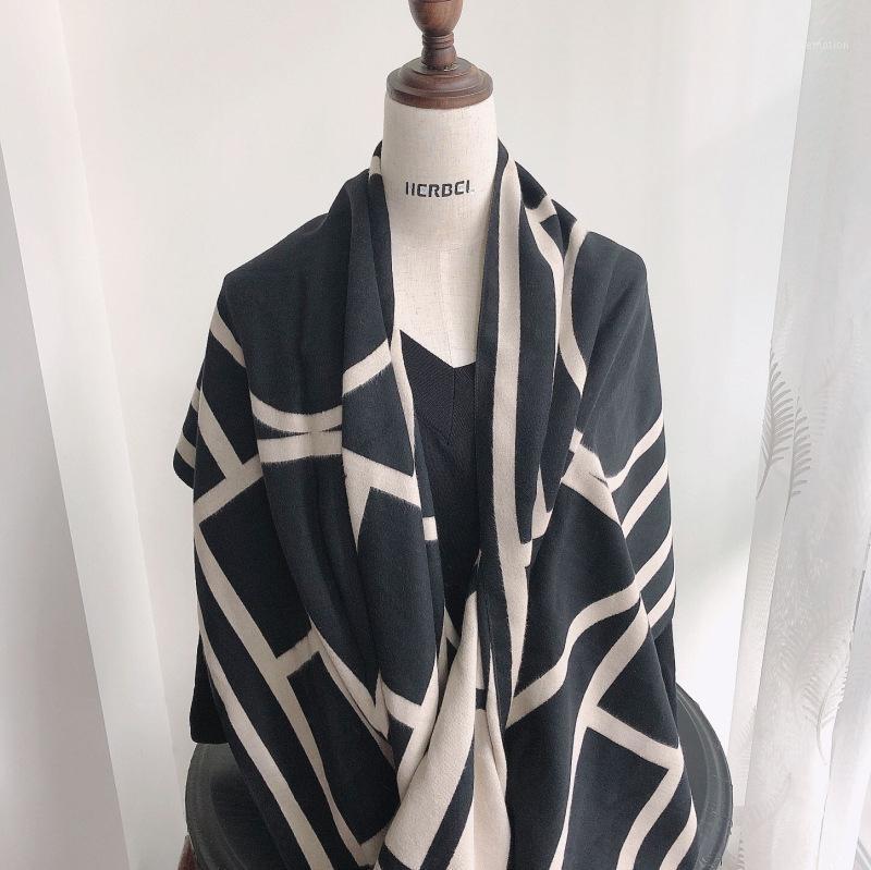 

winter 2020 Nordic simple fashionable cashmere like women's Scarf Black double-sided geometric letter shawl Long women's shawl1