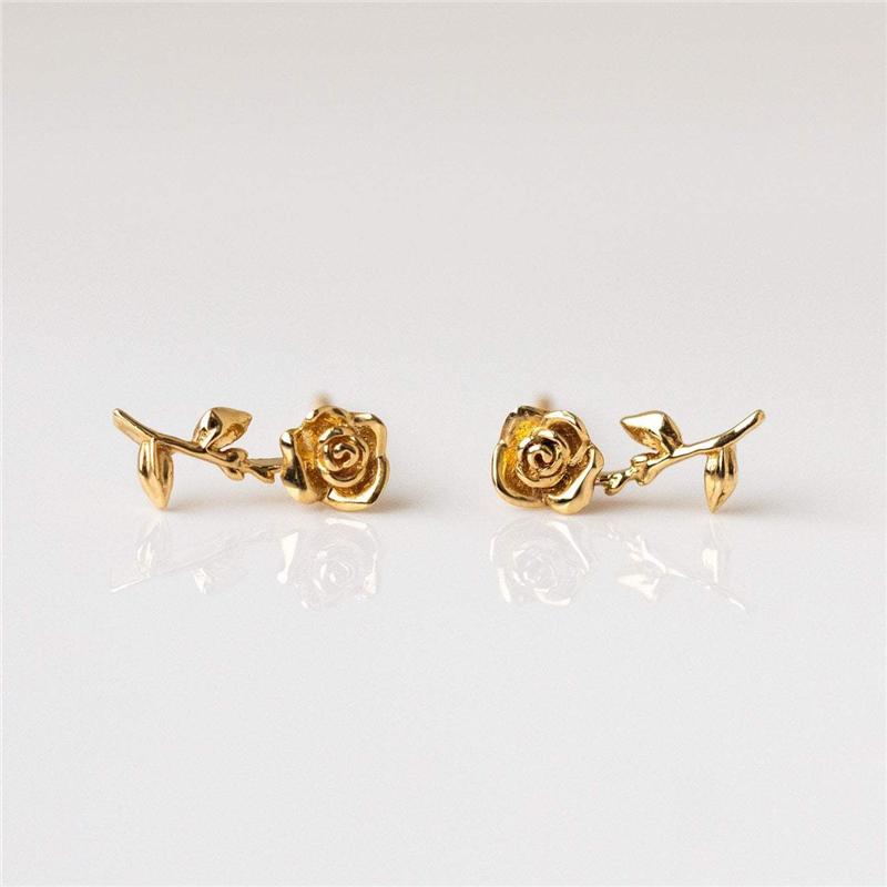 

Leaf Rose Stud Earrings Korean Earrings real 100% 925 sterling silver Sweet temperament tassels personality A3