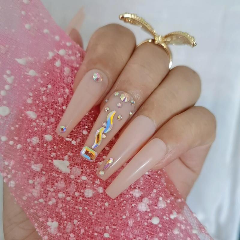 

The latest luxury jewelry long ballet coffin fake nails 24pcs crystal diamond complexion, 1set