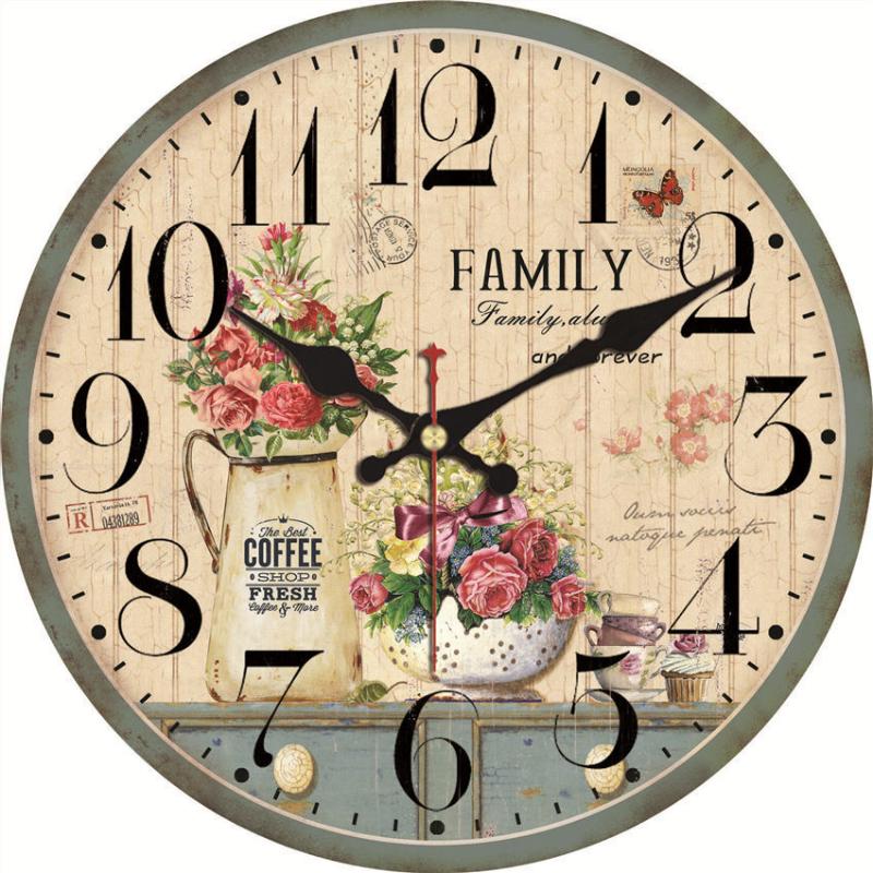 

Shabby Chic Potted Plant Clocks Flower Home Decor For Kitchen Silent Living Watches Accessories Art Vintage Large Wall Clocks