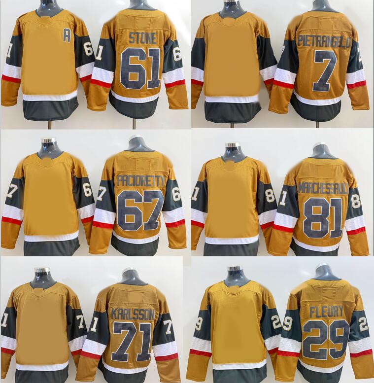 

2022 Hockey Jerseys local online store 7 PIETRRNGELO 61 STONE 29 Fleury 67 PACIORETTY 71 Karlsson 75 REAVES 81 Marchessault yakuda Dropshipping Accepted sport men, 29 fleury gold