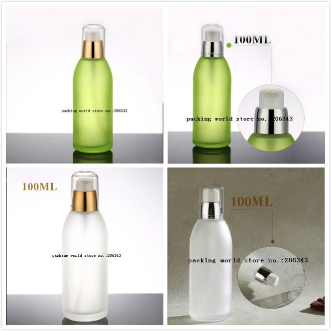 

100ml green/frosted glass bottle with gold/silver pump for serum/emulsion/lotion/foundation whitening Cosmetic Packaging