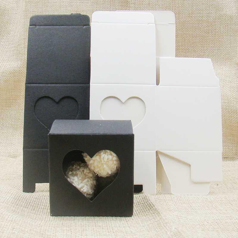 

2020 new 5*5*5cm white/black Heart Shaped Window cupcake boxes New Style Single cookies display Boxes wedding candy faovr box1