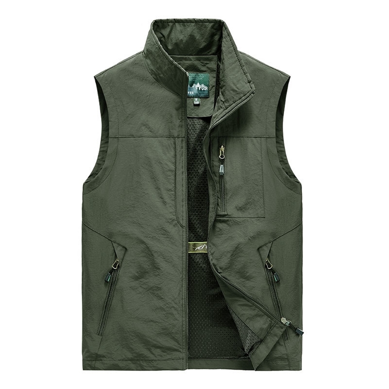 

5XL Men Multi-Pocket Classic Waistcoat Male Sleeveless Thin Spring Solid Coat Work Vest Photographer Tactical Summer Jacket 201114, Black