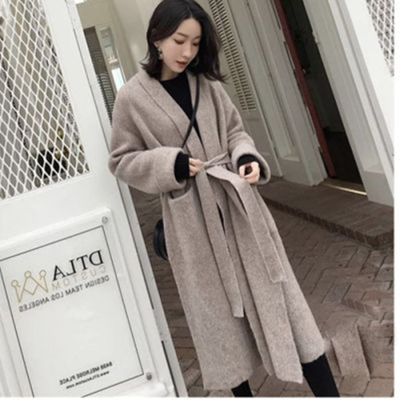 

2021 New Winter Knitted Women Long Sleeve Female Jumper Cardigan Casual Streetwear Open Sweater with Belt Ksuy, Black