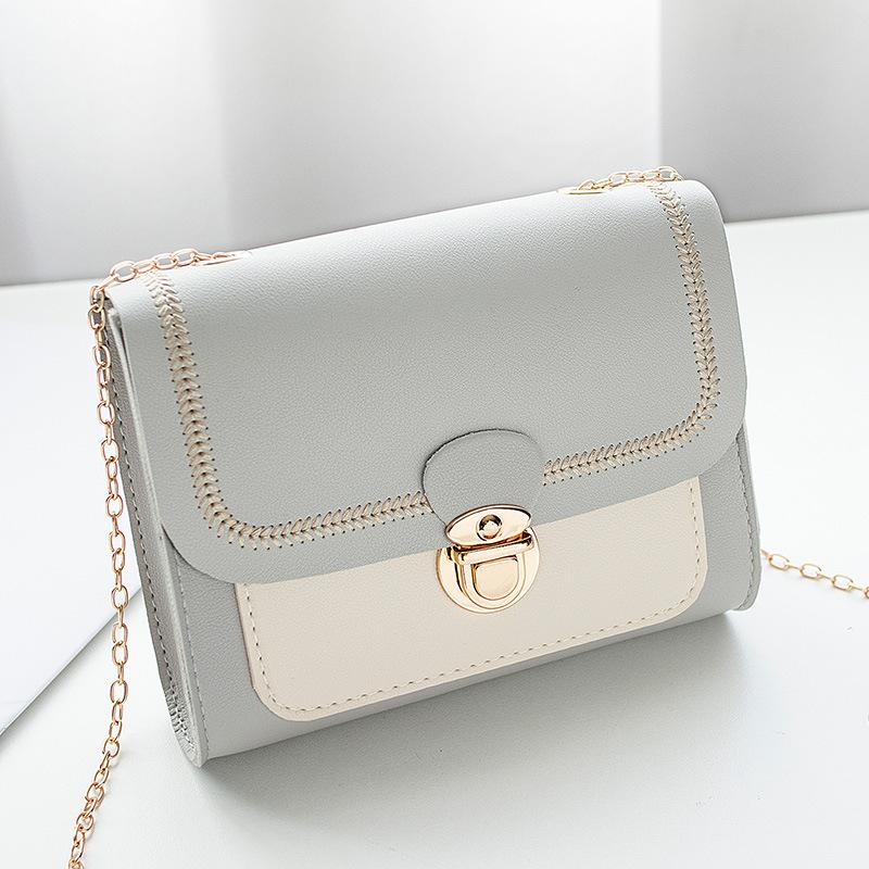 

Korean Lock Mini Square Bag Women 2021 Spring New Embroidered Bag Color Stitching Wild Shoulder Student Mobile Phone, Gray