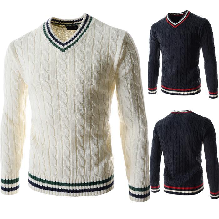 

Men's New Foreign Trade Hollow V-neck Hit Color Sweater Sweater Color Matching Trend, Green