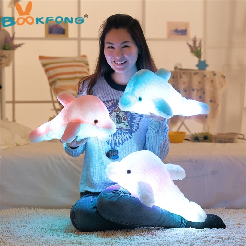

BOOKFONG 45cm Colorful Led Light Pillow Cushion Cute Dolphin Stuffed Plush Doll Toy Girl Birthday Gift 201215, White