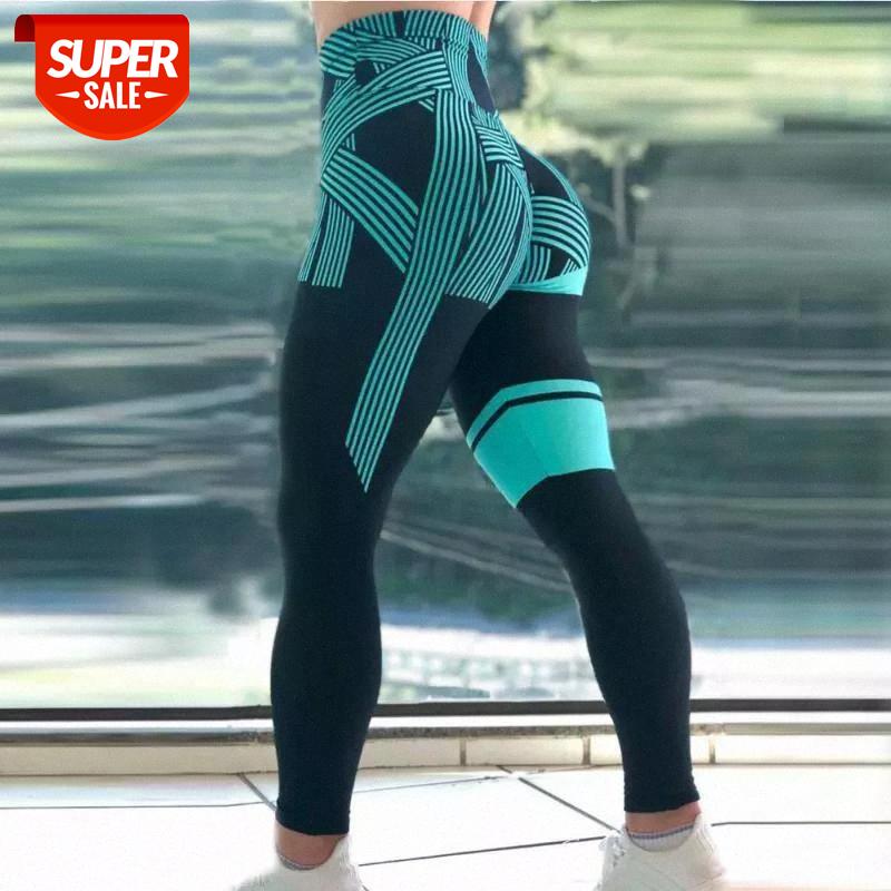 

CHRLEISURE Striped 3D printing fitness leggings woman High waist Slim Package hip feminine workout pants Breathable leggings #O13U, Black;white