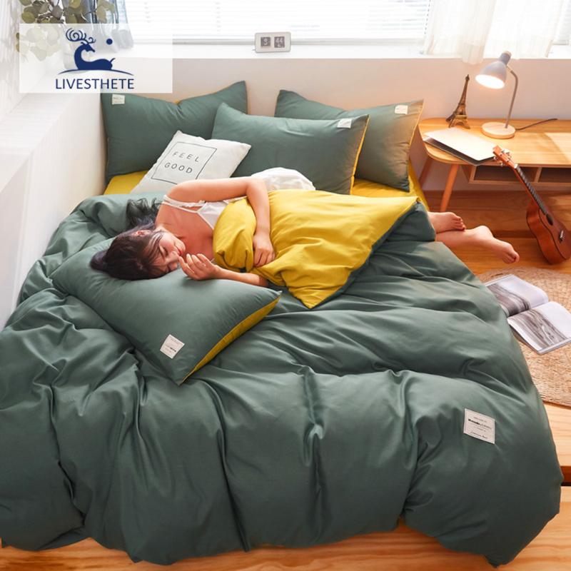 

Liv-Esthete Nordic Bedding Set Green And Yellow Simple Bed Cover Bed Linen Set Home Textiles Double Queen Fitted Sheet Corner, 002