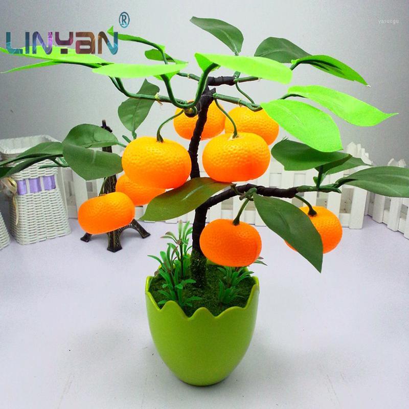 

Emulate Bonsai Simulation Decorative Home Artificial Flowers Fake Green Pot Plants Decor Fruit Orange Peach Tree zl71