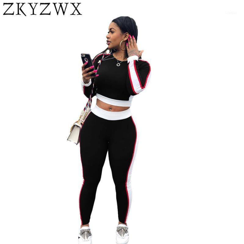 

ZKYZWX Sexy Plus Size Two Piece Set Women Sweatsuit 2018 Summer Side Striped Sweat Suits Crop Tops+Long Pants Casual Tracksuit1, Black