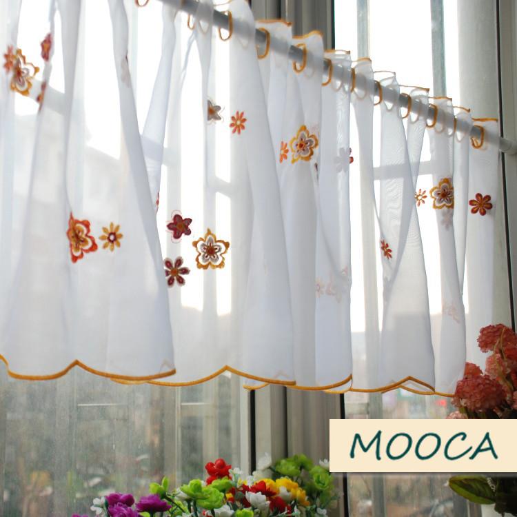 

orange color flower embroidered kitchen curtain finished short kitchen curtain white cafe 40x180cm