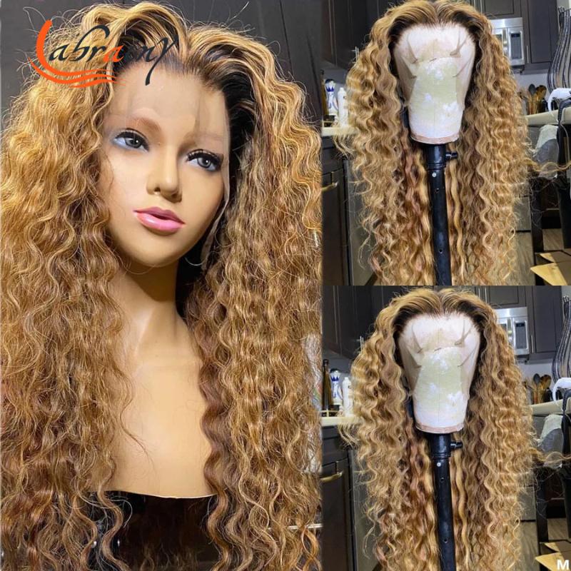 

13x6 HD Transparent Ombre Honey Blonde Lace Frontal Human Hair Wigs Highlight Brown Curly Remy Wig Pre Plucked Bleached Knots, As pic