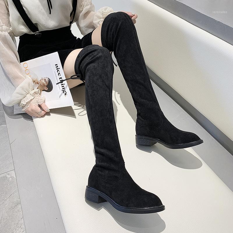 

2020 new wedge Over-the-Knee women boots quality soft suede platform boots winter velvet warm Round Toe Lace-Up thigh high1, Black