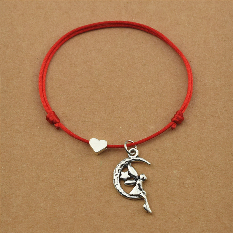 

Moon Star Wings Angel Charm Elegant Bracelets Heart Charm Jewelry for Women Girls Best Friend Red Cord Rope Bangles Gifts
