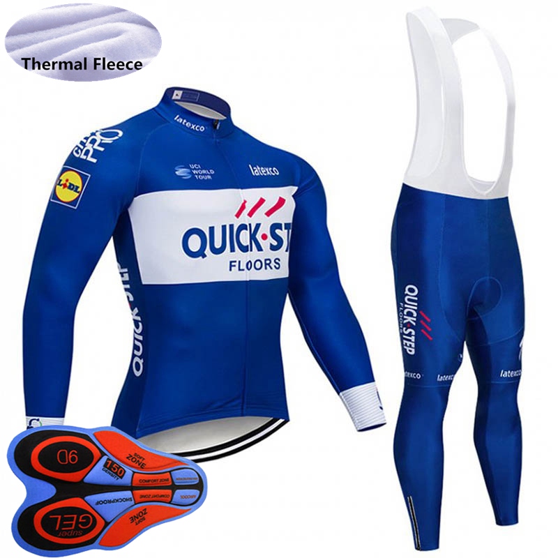 

New Quick step Team Men bike cycling thermal fleece Jersey bib pants set winter long sleeve bicycle uniform Outdoor sportswear 120708, Black;red