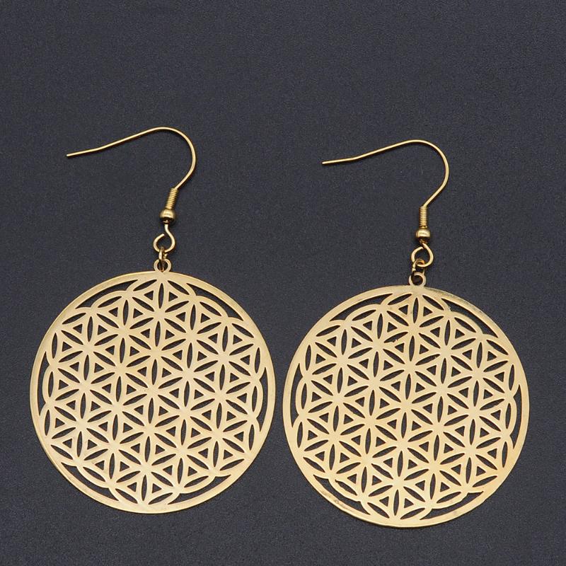 

100% Stainless Steel Fashion The Flower of Life Drop Earring for Women Wholesale Party Jewelry Earrings Top Quality