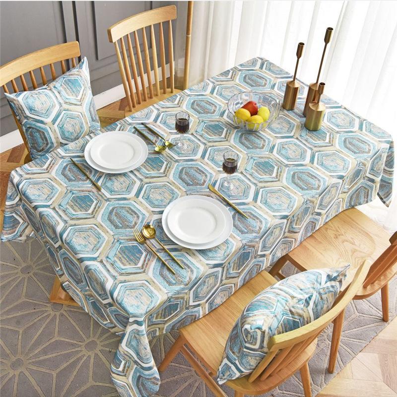 

European Coffee Table Beige / Blue Geometric Patterns Rectangular Tablecloth TV Cabinet For Living Room Home Deco HM331#30, Table cloth3