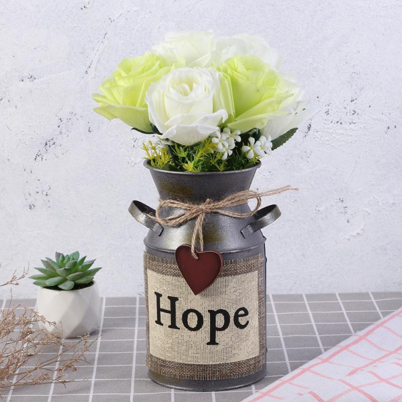 

2pcs Creative Vase Home Decor Vintage Flower Vase Iron Craft Ornament Living Room Decor (Faith, Hope)1