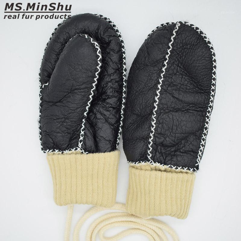 

Ms.MinShu Children Sheepskin Gloves Fur Mittens Leather Gloves Child Winter Warm 100% Genuine Sheepskin Fur Mitts for Kid1