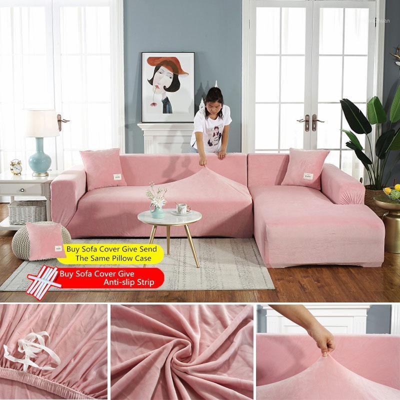

AiLife Solid Plush Thicken Elastic Sofa Cover for Living Room Sectional Slipcover Velvet 1/2/3/4 seater Stretch Couch Cover1