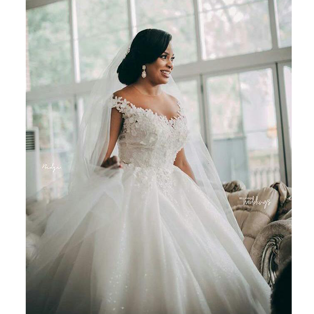 

2021 New Style Wedding Ball with Lace Laces 3d Illusion the Neck Dressed As a Bride DL8G, Ivory