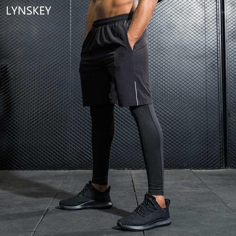 

LYNSKEY 2 Pieces Set Mens Running Shorts+Tights Workout Gym Fitness Training Sports Jogging Shorts Breathable with pockets1, Black