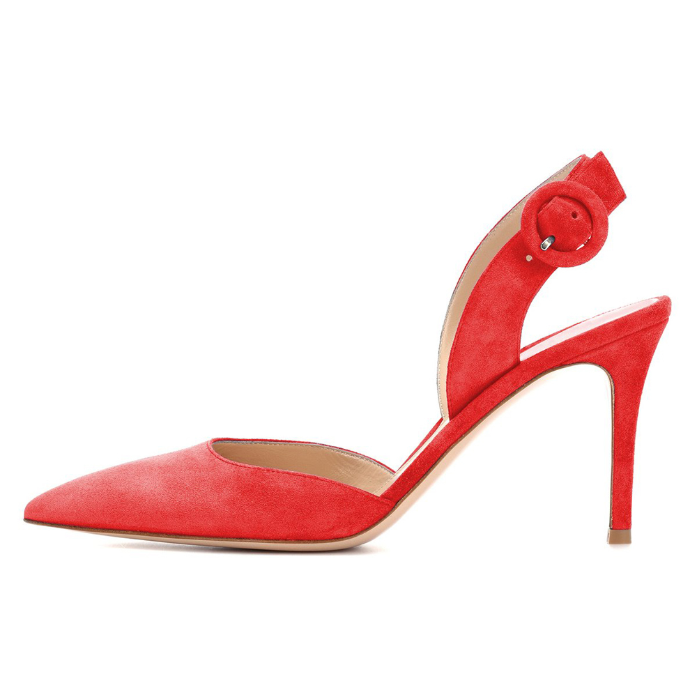 

2021 The New Female Leather to Stylish Slingshot Toe High Heels Shoes Court Stt4, Red