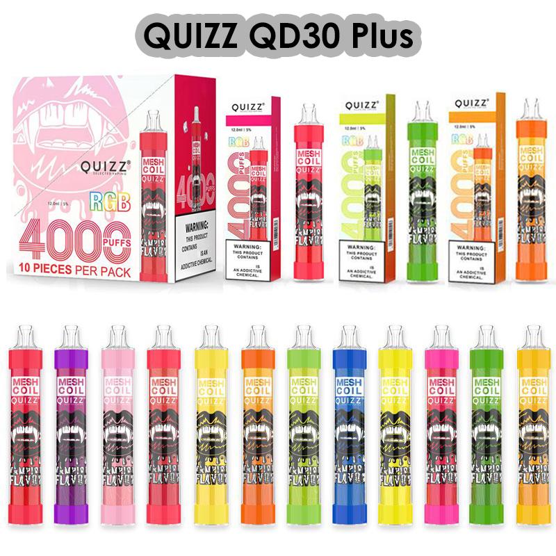 

Original Vapmod QUIZZ QD30 Plus Disposable E Cigarettes 4000 Puffs Mesh Coil Vape Pen 1.0ohm Big Vapor 12ml Pod 650mAh Rechargeable Battery 12 Colors