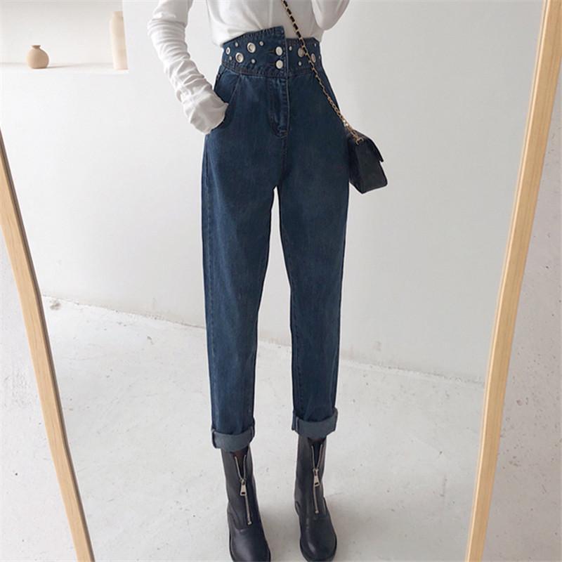 

Irregular High Waist Jeans Women Denim Blue Black Old Radish Pants Loose Push Up Jeans Pantalon Jean Femme Vaqueros Mujer, Blue jeans women