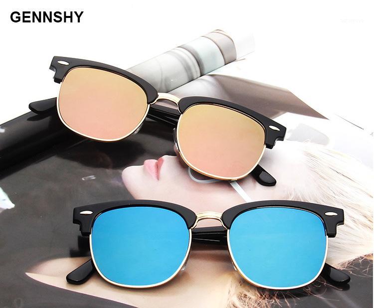 

Half Metal Fashion Sunglasses Men Women Vintage With Nails Sunglasses Man Retro Brand Design Eyewear Green Mirror Lenses UV4001