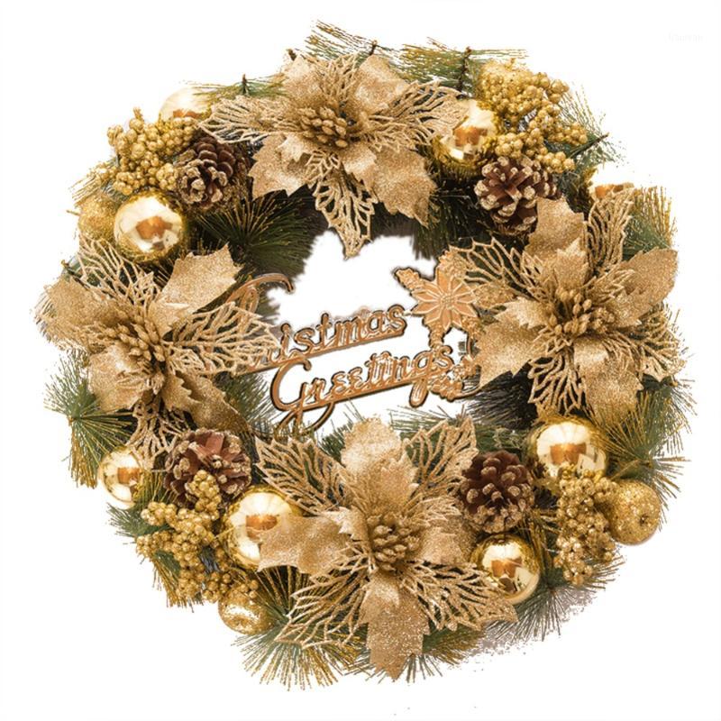 

Christmas Wreath Decoration Gold Exquisite Door Hanging Window Scene Layout Without Light String Simulation Pendant Decoration1