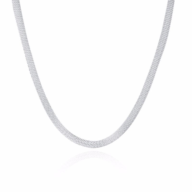 

Mesh Round Hollow Necklace Silver Plated 4MM Wide 20inch Fashion Jewelry Simple Style Beauty Necklace Trendy Women Accessories