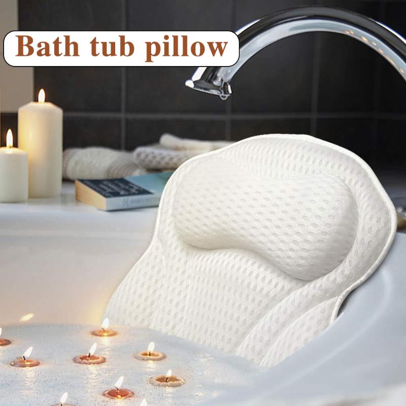 

Bath Pillow 3D Mesh Bathtub Pillow with 6 Suction Cups 1 Hook for Bathing Bathroom HUG-Deals