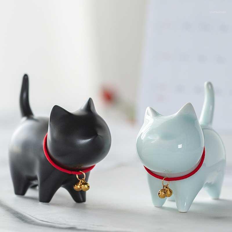 

Decorative Objects & Figurines Collectible Porcelain Cat Figurine Small Kitten Bell Figure Statue Cute Gift For Lover Handmade Craft Shelf A