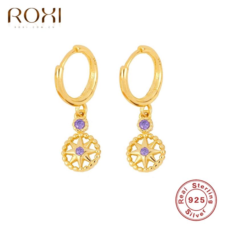 

Hoop & Huggie ROXI Ins Colorful Crystals Stars Earrings For Women Jewelry Purple Black Cartilage 925 Sterling Silver Pendientes