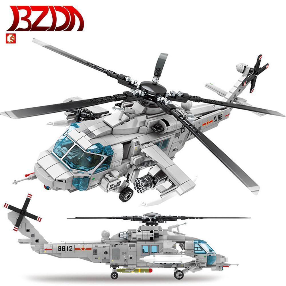 

BZDA WW2 Military Z-20 Helicopter Attack Building Blocks Aircraft Navy Armed Soldier Model Blocks Bricks Toys For Children Gift LJ200930