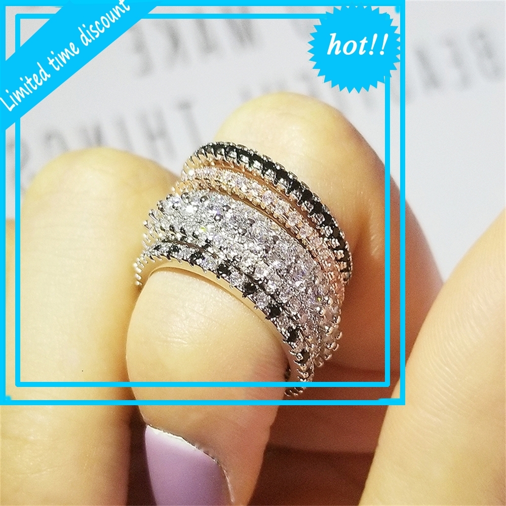 

2021 New Arrival Rose Gold Color 4 Pieces Designed Stack Wedding Commitment Ring Sets For Women Fashion Band R5691