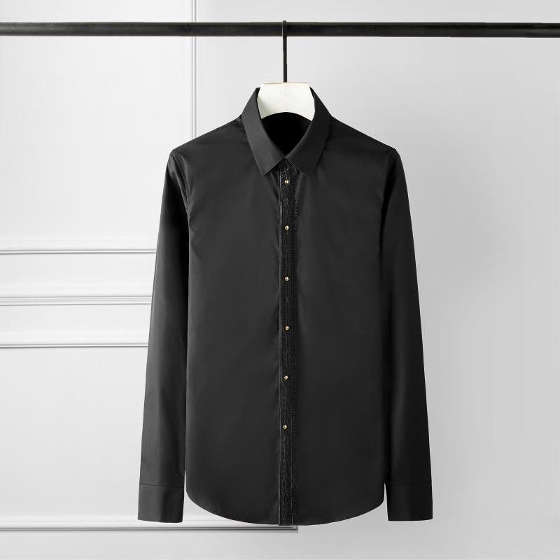 

New Men Shirt Luxury Lace And Rivet Design Long Sleeve Mens Shirts Fashion Casual Black White Party Shirts Men Plus Size 4xl