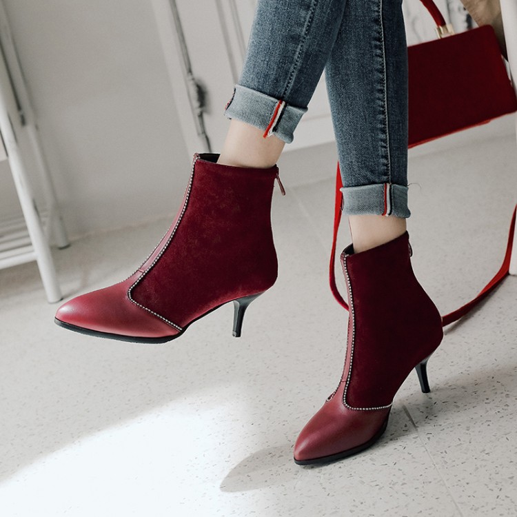 Hot Sale-Oversized 9 10 -17 boots women shoes ankle boots for women ladies shoes woman winter Patchwork beaded back zipper