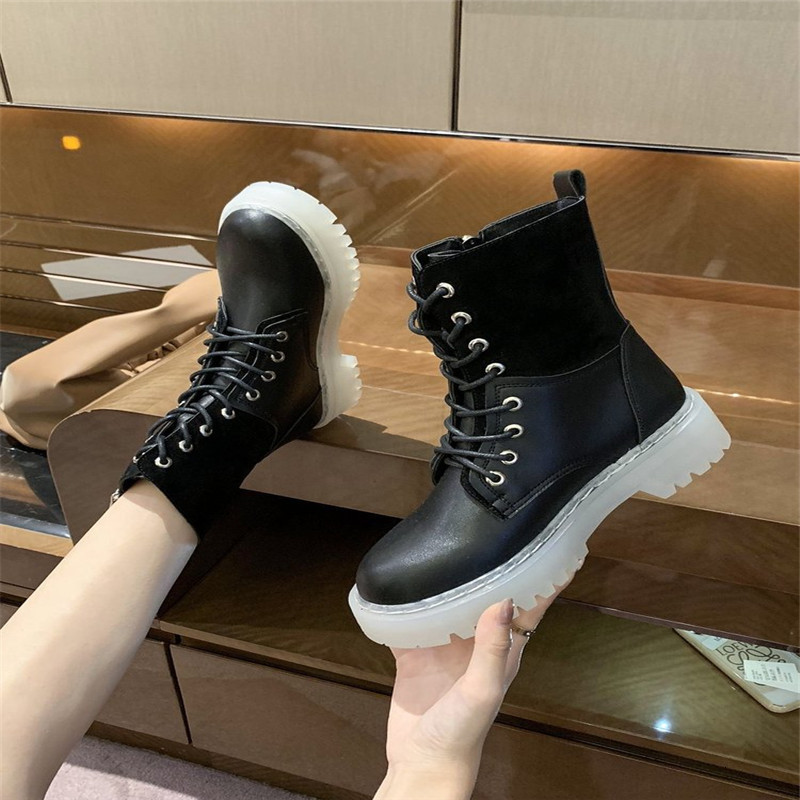 

2021 New British Style Women Boot of Autumn Winter Women's Shoes Lace Up to Deep Ladies Mujer Boots KZIZ, Black