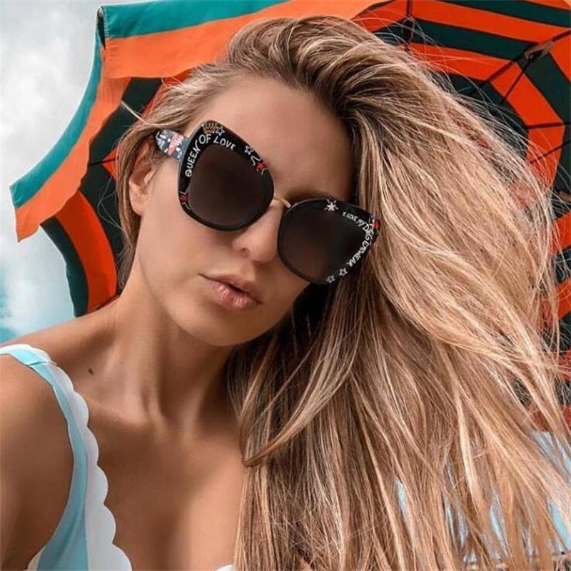 

Sunglasses Graffiti Print Cat Eye Women Fashion Glasses Designer Oversized Black Shades Female Points Eyewear