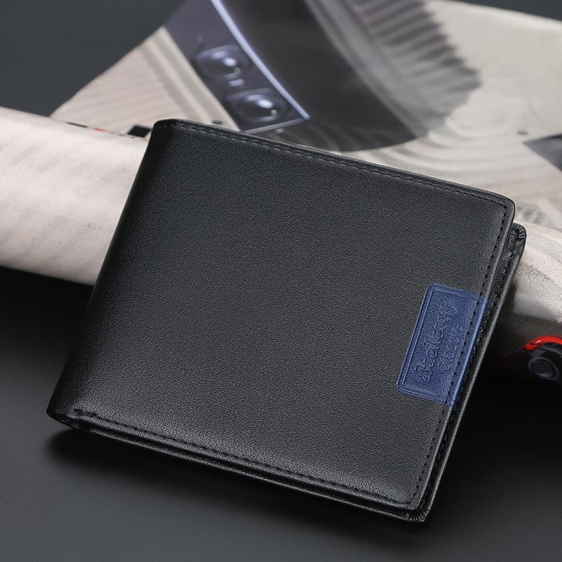 

Men short purse horizontal multi-card open wallet simple soft leather thin ticket clip, Black