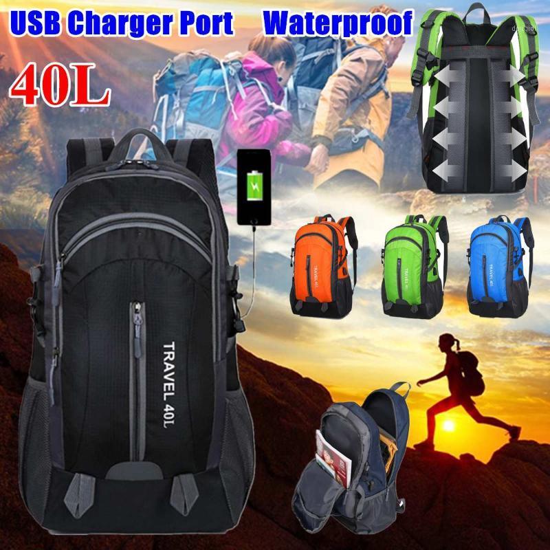 

40L Unisex Waterproof Climbing Hiking USB Backpack Camping Mountaineering Backpack Men Sport Outdoor Bike Bag Climbing Rucksack1, Orange