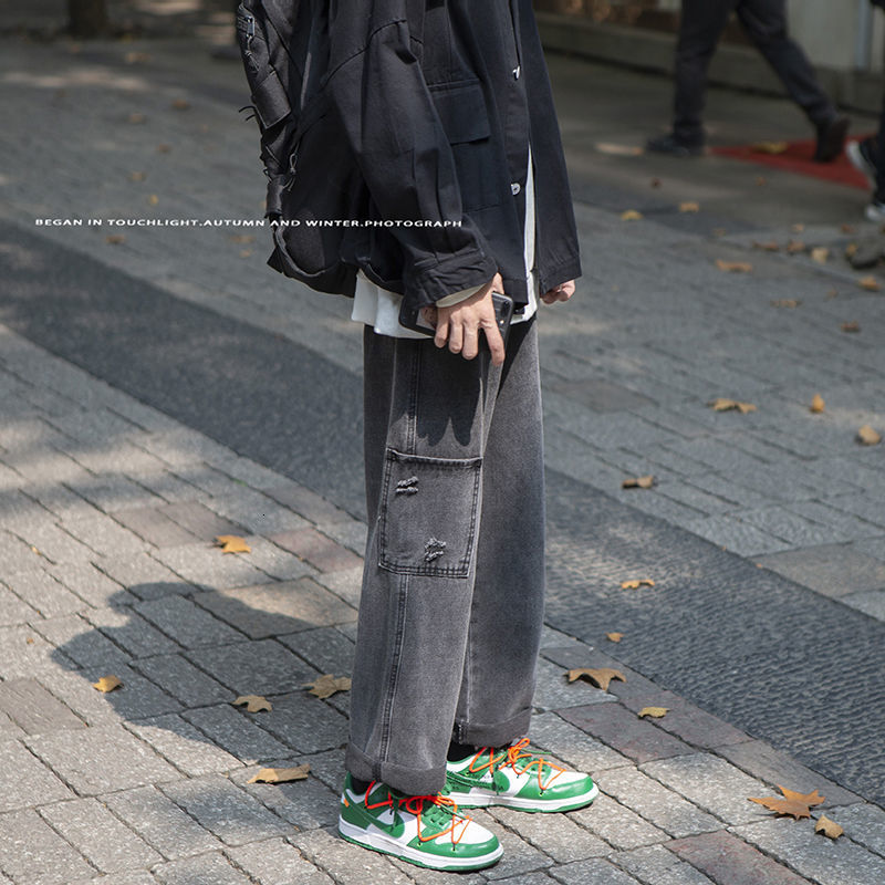 

New De 2021 Brim Primavera e Inverno Novo Macaco Reto Jeans Solto Moda Jovem Masculinas 9HP2, Black