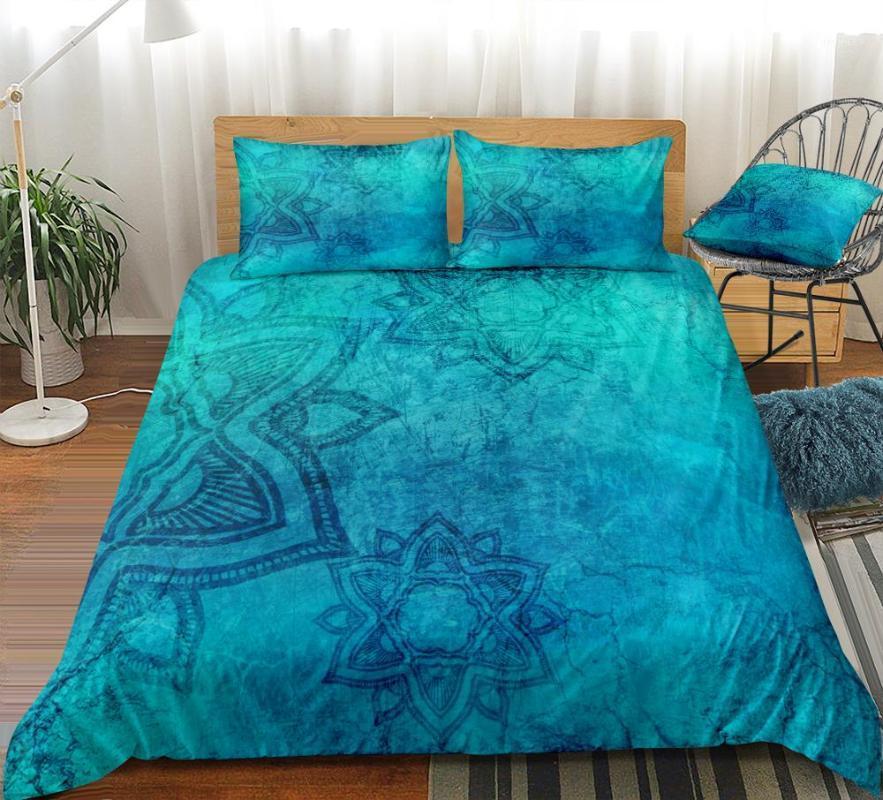 

Bohemian Bedding Set Blue Mandala Duvet Cover Set Boho Hippie Bed Linen Bedspread Boys Girls Home Textile Microfiber Beds1