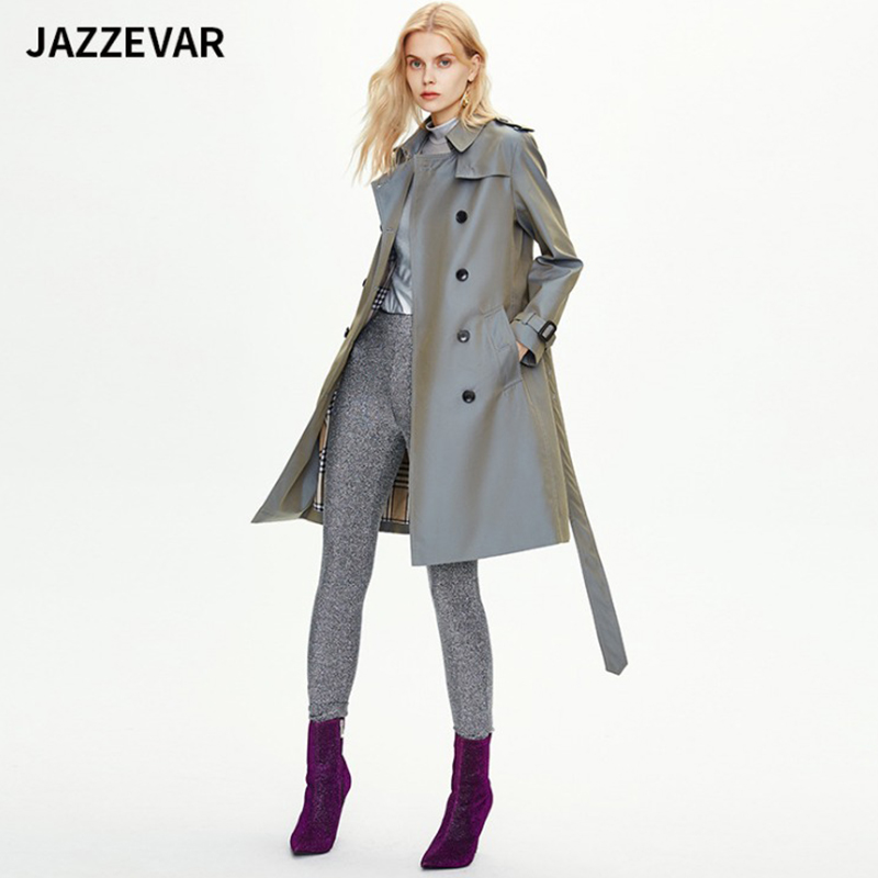 

82001# Original Desginer JAZZEVAR Women British Style Casual Blazer trench coat Windbreaker Wind Coat Solid Double-breasted Belt Wind Jacket, Gray